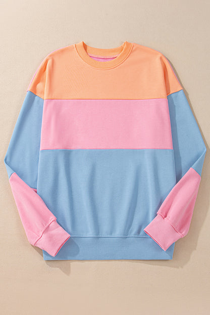 Sky Blue Colorblock Patchwork Drop Shoulder Sweatshirt