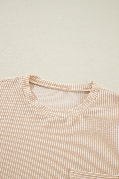 Beige Corded Knit Pocket Tee