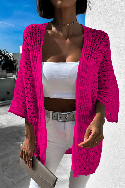 Rose Hollow-out Bracelet Sleeve Knit Cardigan