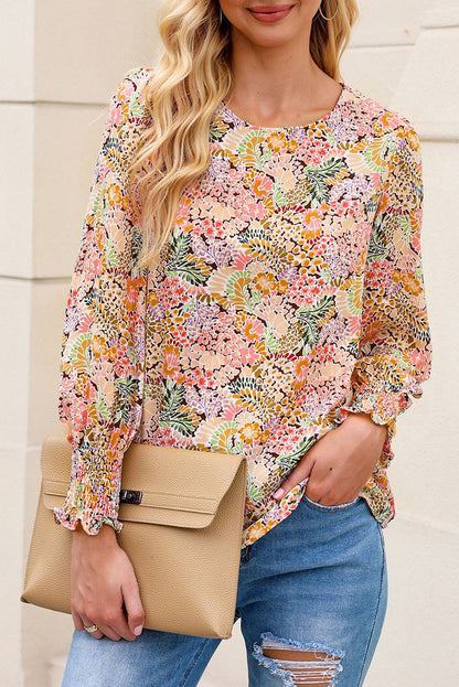 Yellow Puff Sleeve Floral Blouse