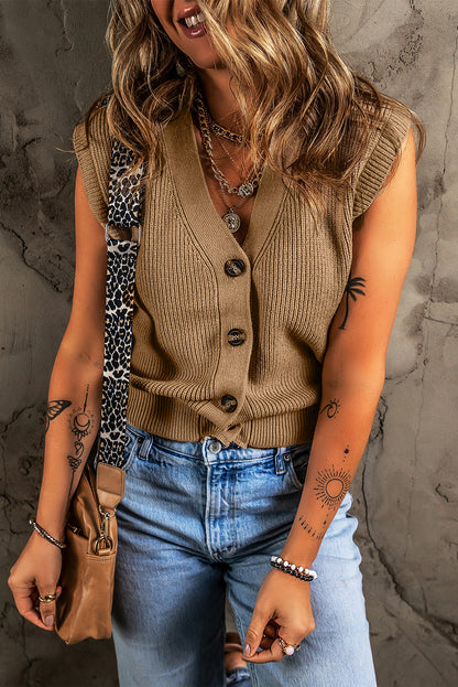 Parchment V Neck Buttoned Front Sweater Vest