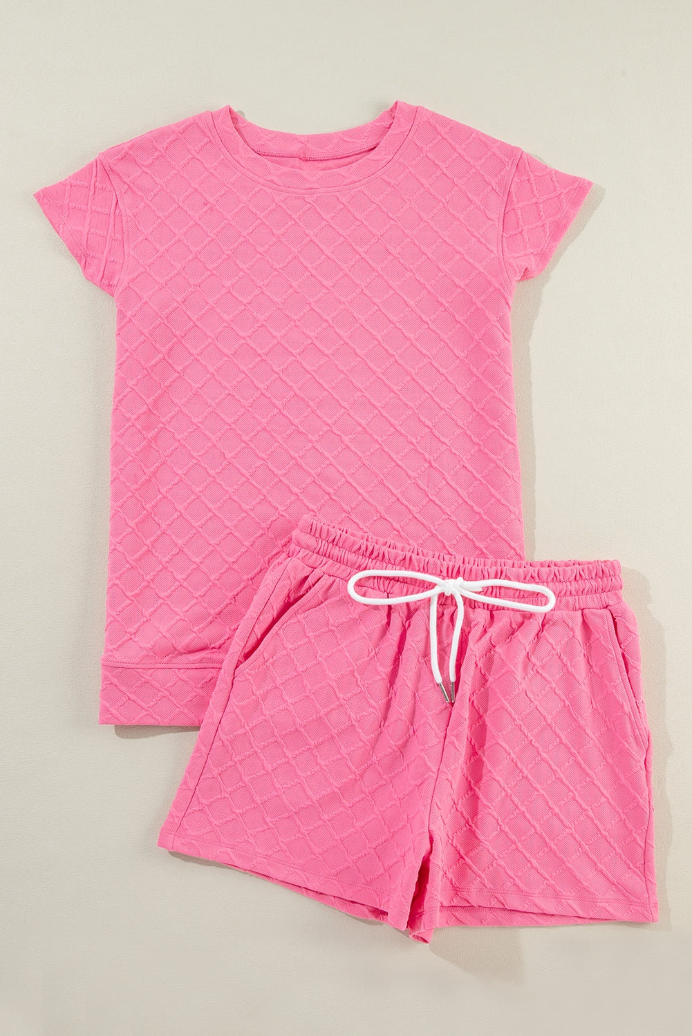 Sachet Pink Checkered Textured Tee and Drawstring Shorts