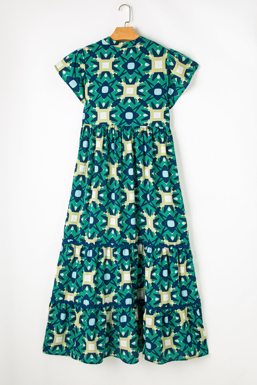 Sea Green Geo Print V-neck Maxi Dress