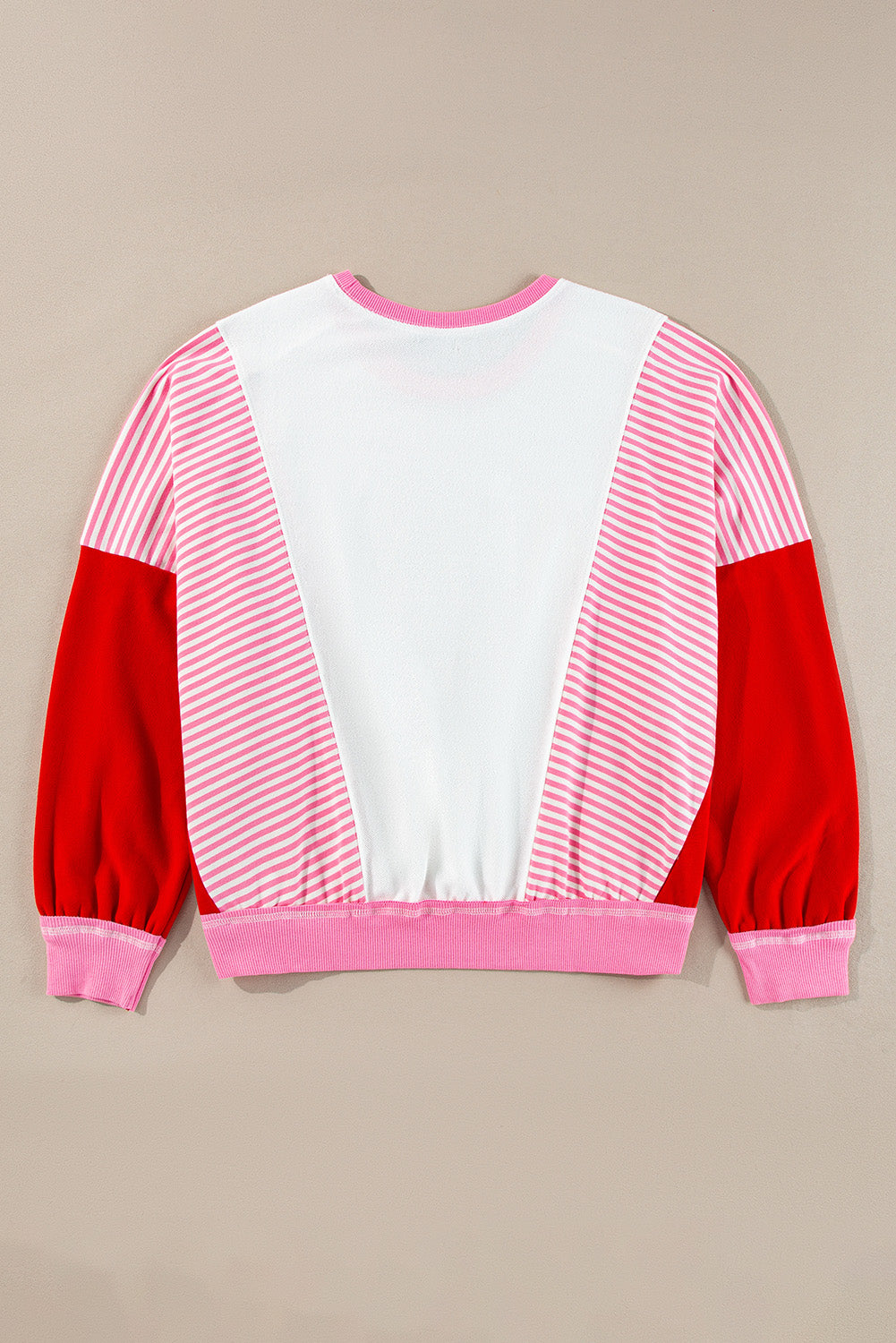 Rose Red Striped Patchwork Batwing Sleeve Pocketed Sweatshirt