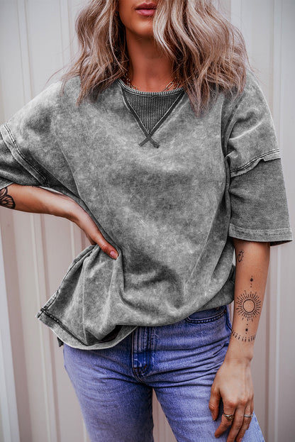 Philippine Gray Mineral Wash Exposed Seam Drop Shoulder Oversized Tee