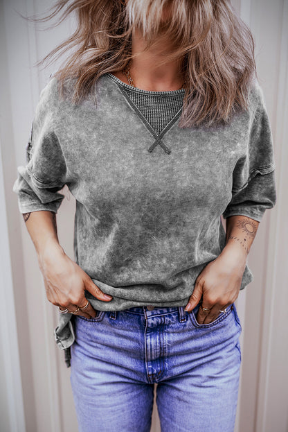 Philippine Gray Mineral Wash Exposed Seam Drop Shoulder Oversized Tee