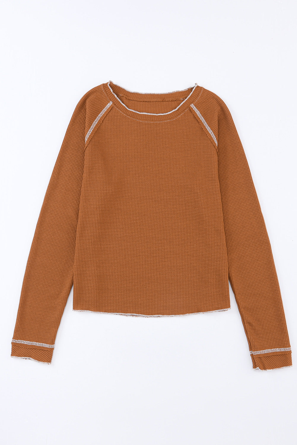 Brown Textured Round Neck Long Sleeve Top