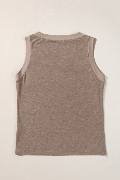 Simply Taupe Ribbed V Neck Tank