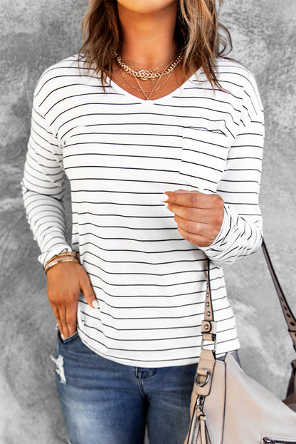 Striped V Neck Long Sleeve Top