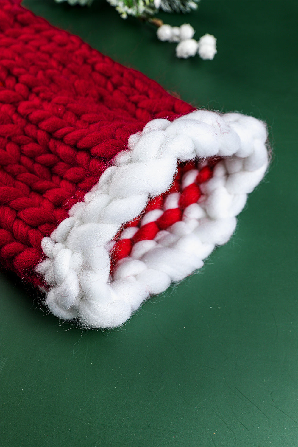 Red Dahlia Color Block Pom Pom Decor Chunky Knitted Christmas Hat