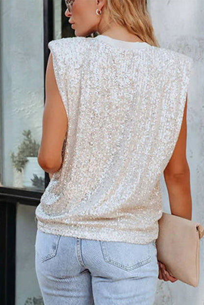 Apricot Sequin Round Neck Tank Top