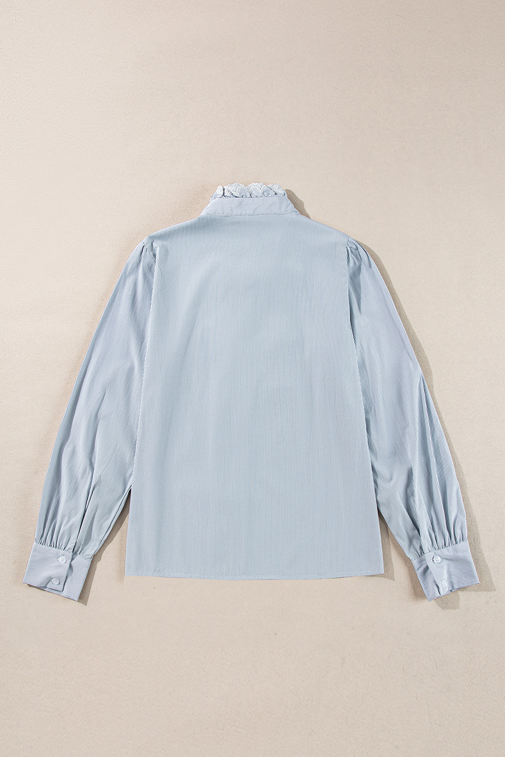 Sky Blue Stripe Frilled Trim Button Up Long Sleeve Shirt