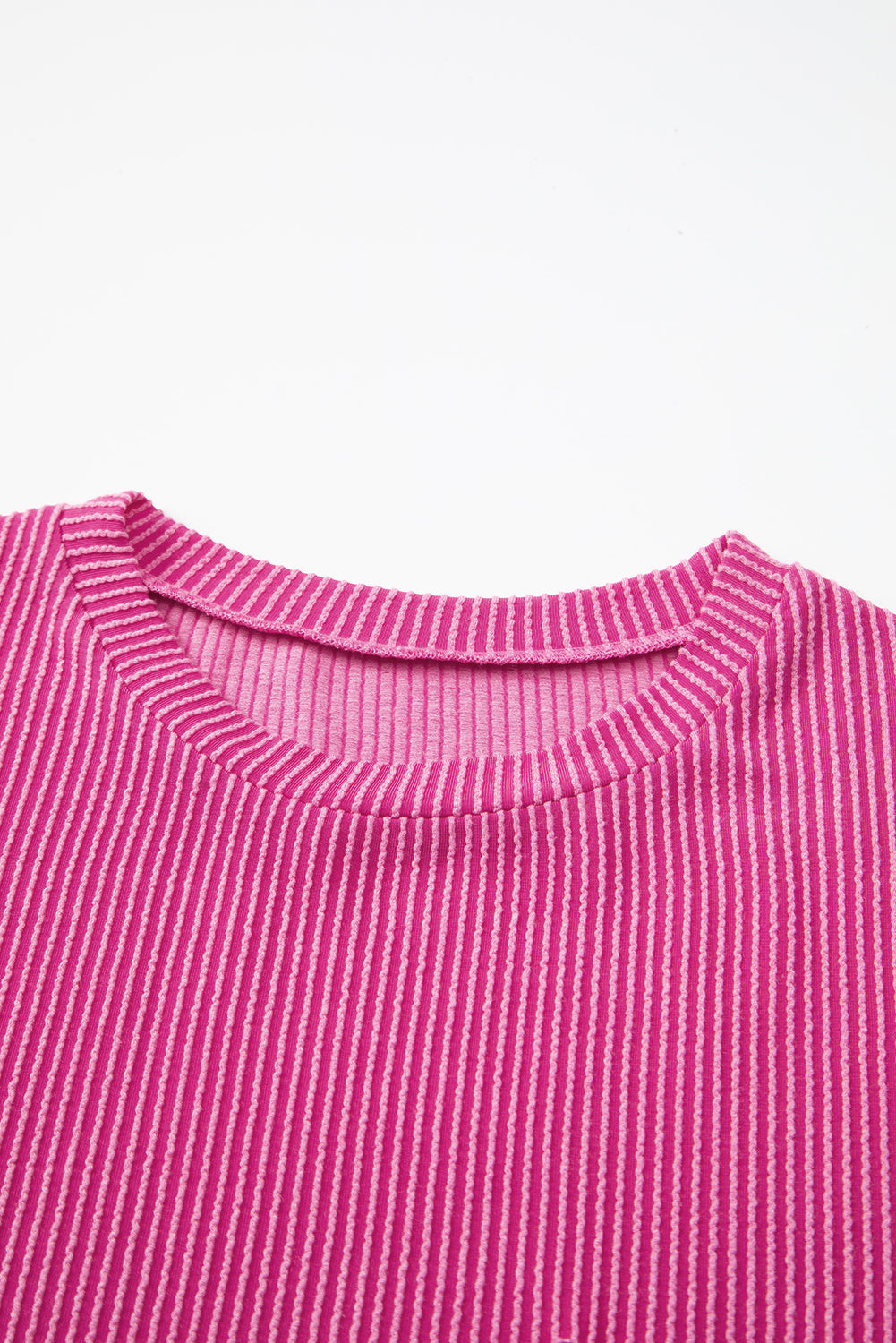 Pink Pocketed Knit T-Shirt - Loose Fit & Corded Design