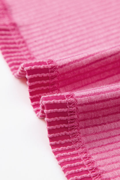 Pink Pocketed Knit T-Shirt - Loose Fit & Corded Design