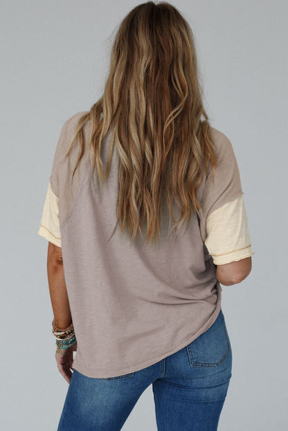 Simply Taupe Exposed Seam Colorblock Loose Tee