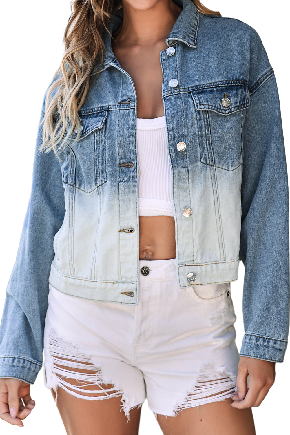 Sky Blue Contrast Washed Gradient Denim Jacket