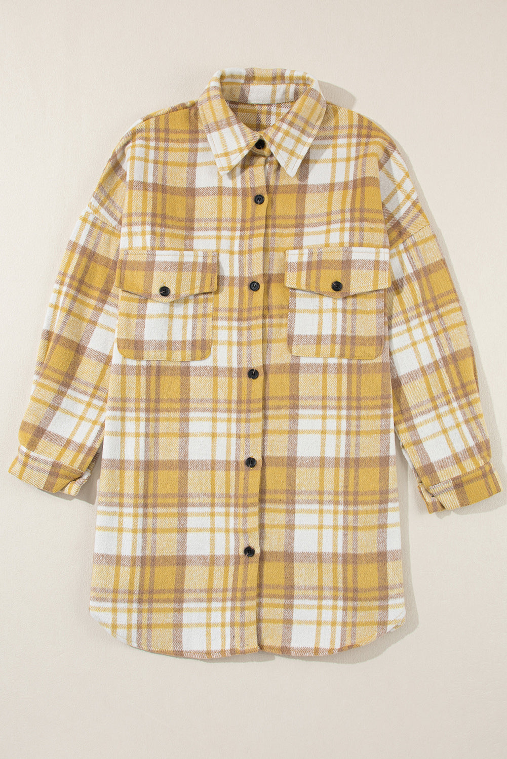 Yellow Plaid Flap Pocket Long Sleeve Shacket